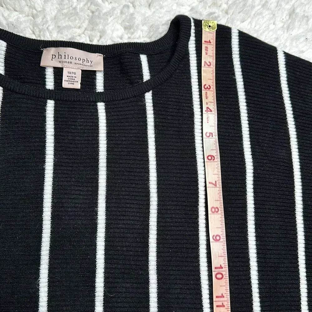 Philosophy Black White Vertical Stripes Rib Batwing Sleeve Slouchy Sweater ST11